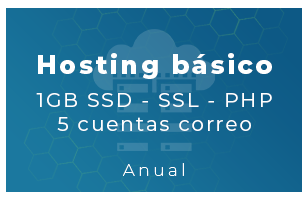 Hosting Básico - 1Gb SSD, SSL, php, 5 Cta correo (Anual)