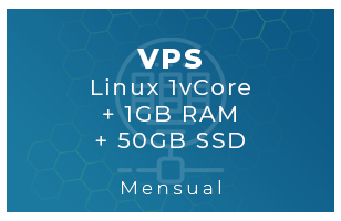 VPS Linux 1vCore + 1Gb RAM + 50Gb SSD (Mensual)